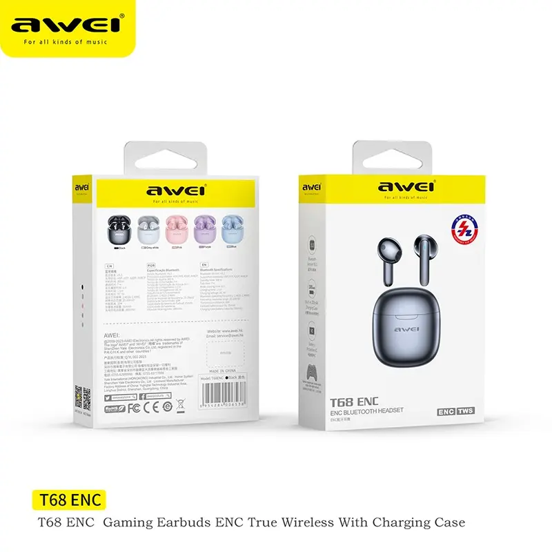 Picture of AWEI T68 Bluetooth 5.3 TWS ENC Noise Reduction with Dual HD Mic -Black