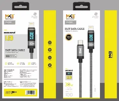 Picture of MKB CL 300 Braided 30W Type C To Lightning Fast Charging Cable -Black
