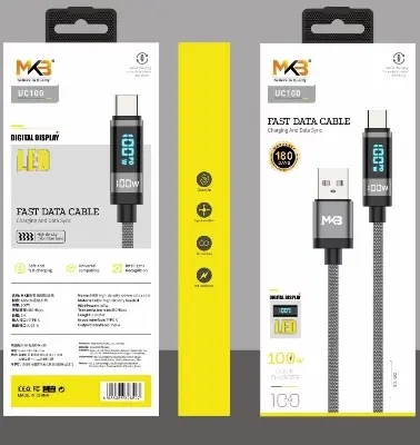Picture of MKB UC100 Braided 100W PD3.1 Data And Charging Cable -Black
