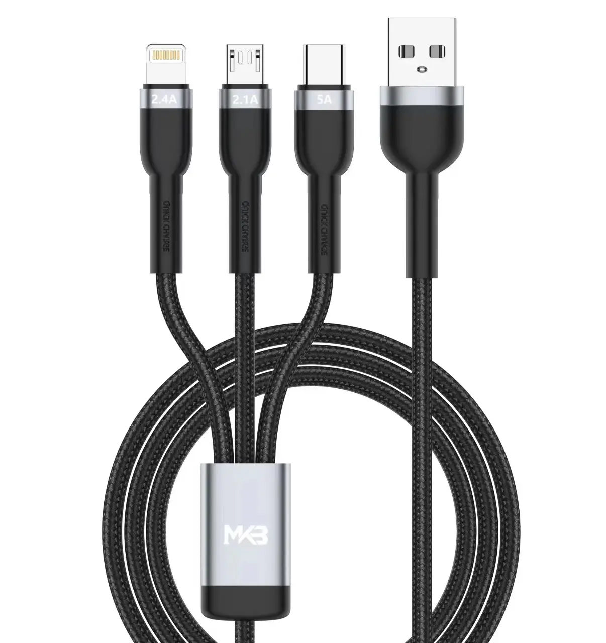 Picture of MKB U311 3 in 1 USB -LIGHTNING/Type-c/micro /100W higt power/FAST Cafule cable -Black