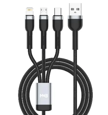 Picture of MKB U311 3 in 1 USB -LIGHTNING/Type-c/micro /100W higt power/FAST Cafule cable -Black