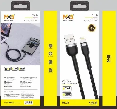 Picture of MKB UL24 Braided 2.4A USB Lightning Data Cable -Black