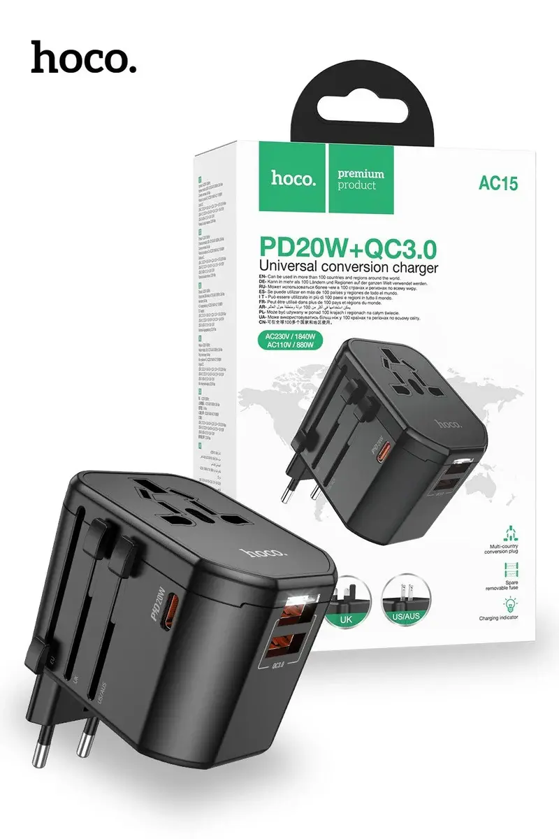 Picture of HOCO AC15 Walker 3-Port PD20W + 2USB Universal Conversion Charger -Black