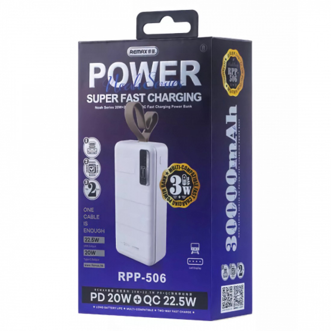 Picture of REMAX RPP-506 NOAH SERIES 30000MAH PD20W+ QC22.5W PD+QC FAST CHARGING POWER BANK -Black