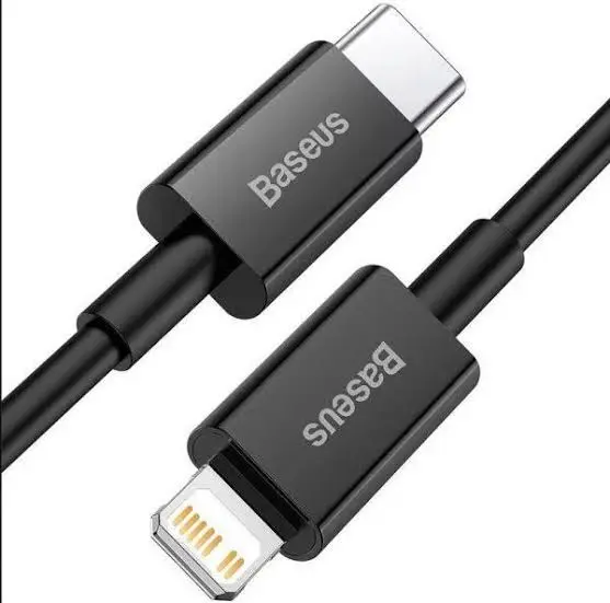Picture of Baseus Superior Series USB to Lightning-Fast Charging Cable Data Transfer 2.4A for iPhone 13 12 11 Pro Max Mini XS X 8 7 6 5 SE iPad and More 1M Black -White