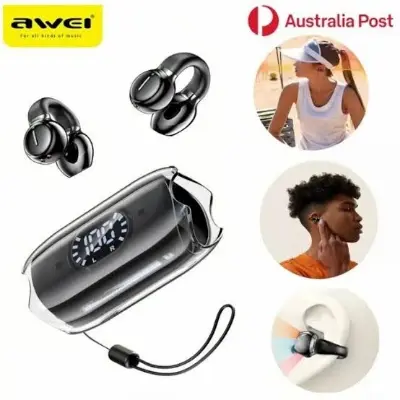 Picture of AWEI TZ7 Wireless Earbuds Headphones Digital Bluetooth HIFI LED Clip-on Sport AU -Black