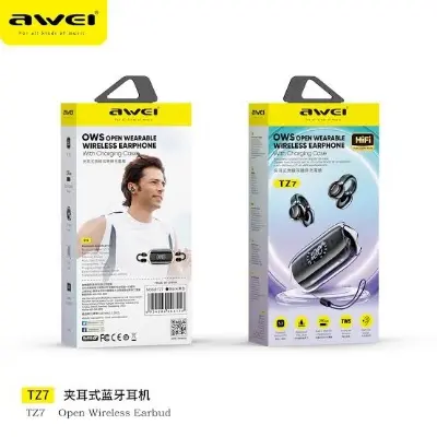Picture of AWEI TZ7 Wireless Earbuds Headphones Digital Bluetooth HIFI LED Clip-on Sport AU -Black