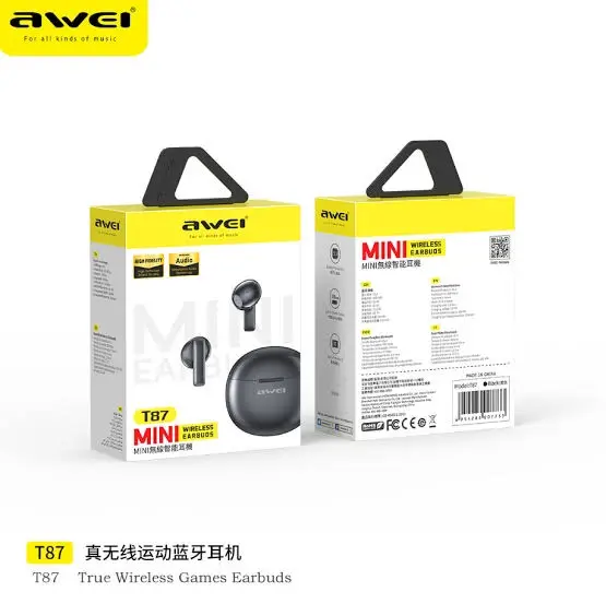 Picture of Awei T87 TWS Earbuds Wireless Bluetooth Earphones With Mic HD Call Noise Reduction Headphones Hifi Sound Music Gamer Headset -Black