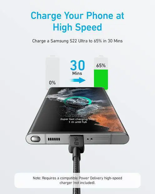Picture of Anker 322 USB-A to USB-C Nylon Braided Charging Cable 3ft -Black