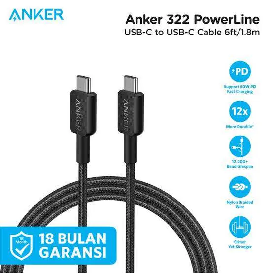 Picture of Anker 322 3ft Nylon Braided USB-C to USB-C Data Cable -White