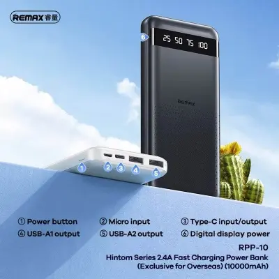Picture of REMAX RPP-10 Newest Hintom 2.4A Fast Charging 10000mAh Power Bank -Black