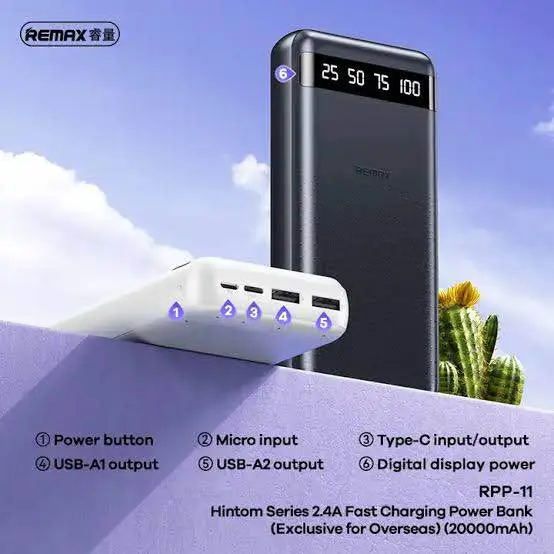 Picture of Remax RPP-11 Real Fast Charging New 2024 Newest Texture design Qi Smallest Mobile Charger Power Bank Price 20000Mah -Black