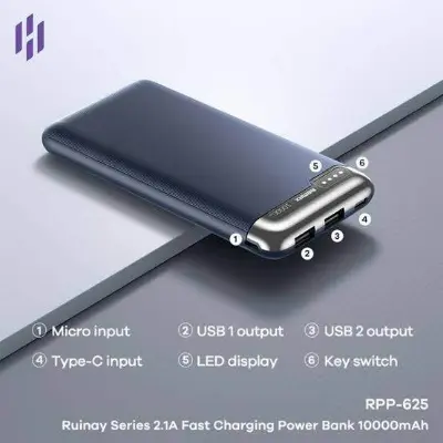 Picture of REMAX RPP-625 10000mAh Ruinay Series Power Bank -Black