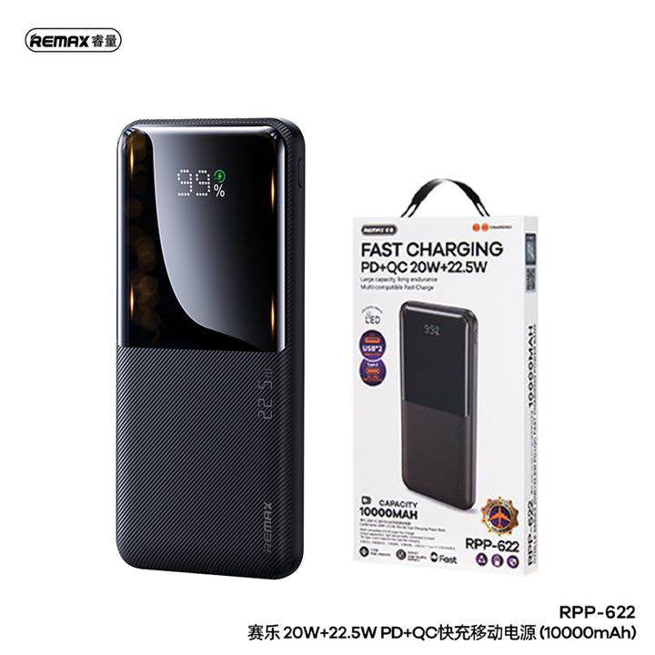 Picture of REMAX RPP-622 10000mAh CYNLLE SERIES 20W+22.5W PD+QC FAST CHARGING POWER BANK (INPUT-TYPE-C) (OUTPUT-USB 1/2/TYPE-C)- -Black