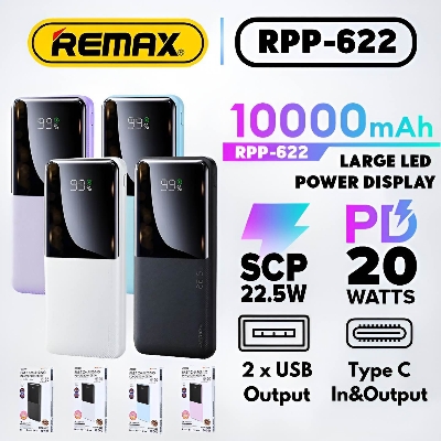 Picture of REMAX RPP-622 10000mAh CYNLLE SERIES 20W+22.5W PD+QC FAST CHARGING POWER BANK (INPUT-TYPE-C) (OUTPUT-USB 1/2/TYPE-C)- -Black