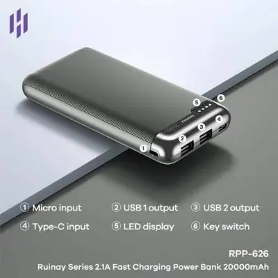 Picture of Remax RPP-626 20,000mAh 2.1A Power Bank -Black