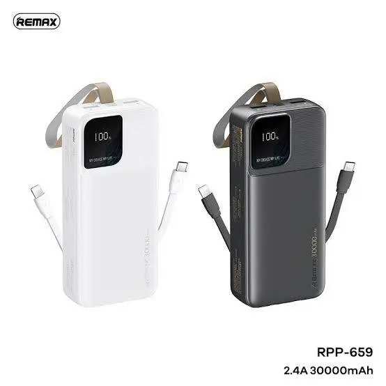 Picture of Remax RPP-659 Rellaen Series 30000mAh Powerbank WithBuilt-In Cable & Digital Display 2.4A -Black