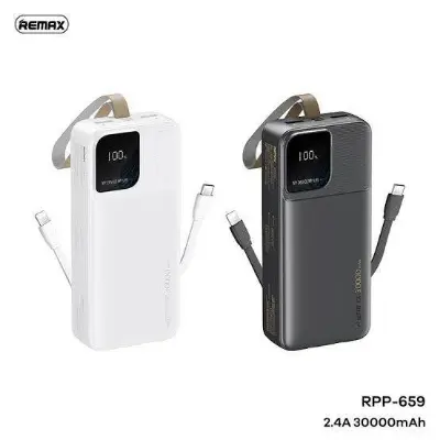Picture of Remax RPP-659 Rellaen Series 30000mAh Powerbank WithBuilt-In Cable & Digital Display 2.4A -Black