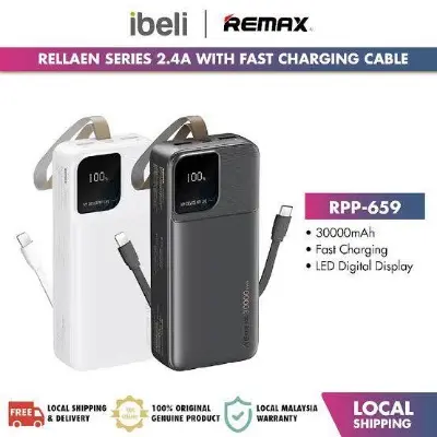 Picture of Remax RPP-659 Rellaen Series 30000mAh Powerbank WithBuilt-In Cable & Digital Display 2.4A -Black