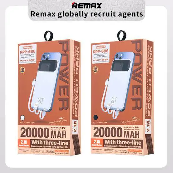 Picture of REMAX RPP-686 Reyluck Series 20000mAh Power Bank(2.1A) - Black -Black