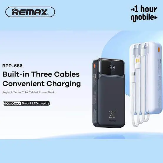 Picture of REMAX RPP-686 Reyluck Series 20000mAh Power Bank(2.1A) - Black -Black