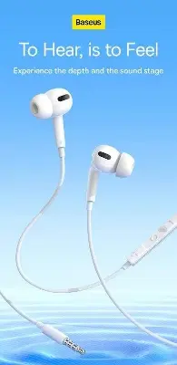 Picture of Baseus enock h18 wired earphone 3.5MM -White