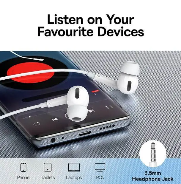 Picture of Baseus enock h18 wired earphone 3.5MM -White