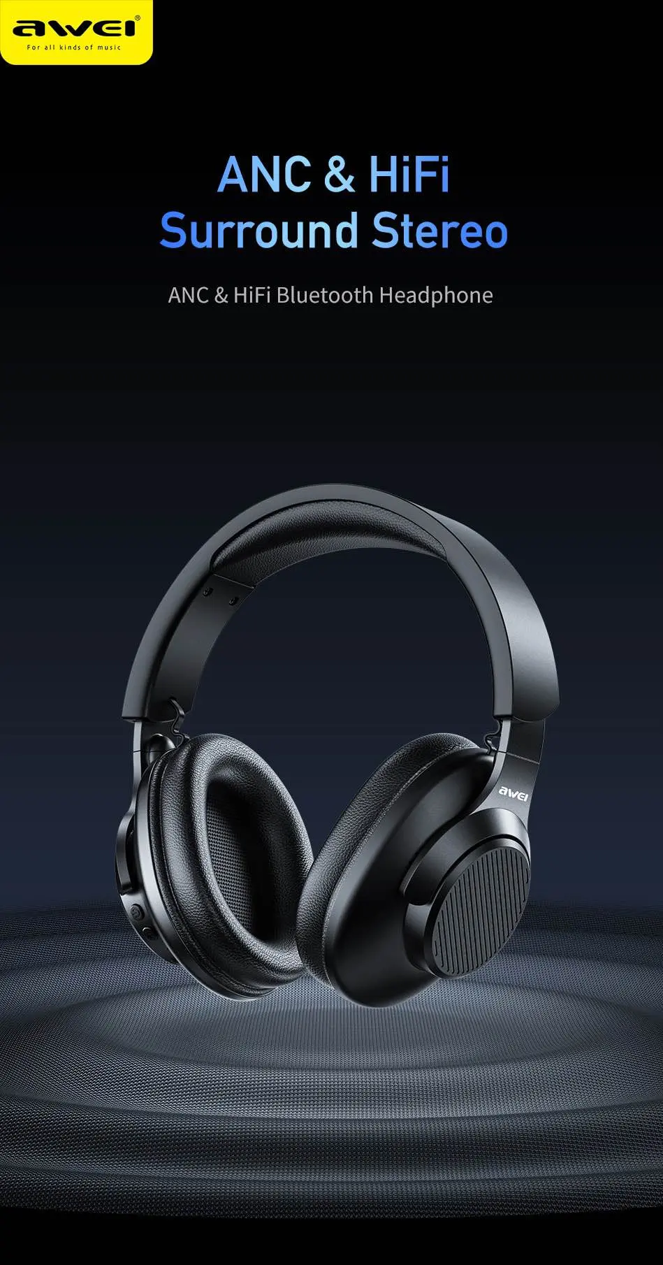 Picture of Awei A997 Pro ANC Wireless Bluetooth Headphones -Black