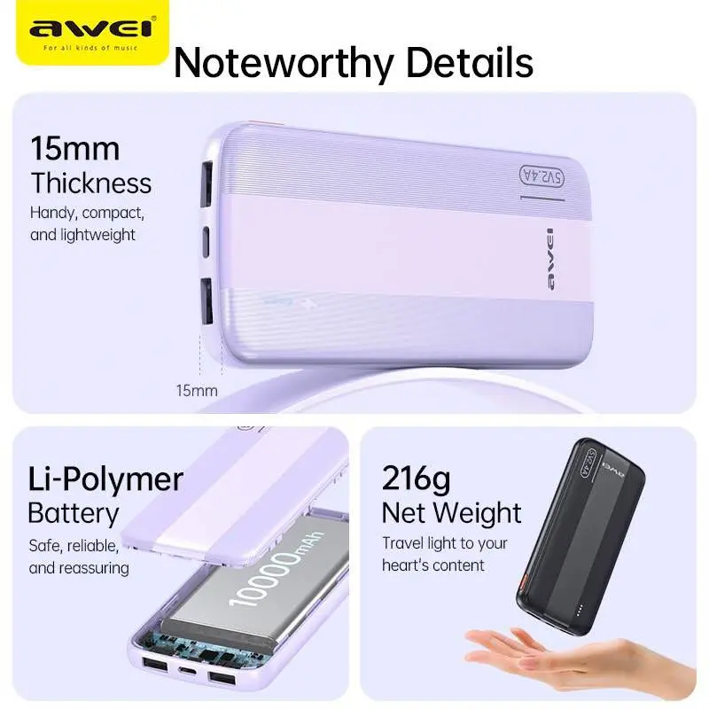 Picture of Awei P20K 10000mAh Powerbank 2.4A -Black