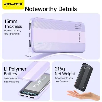 Picture of Awei P20K 10000mAh Powerbank 2.4A -Black