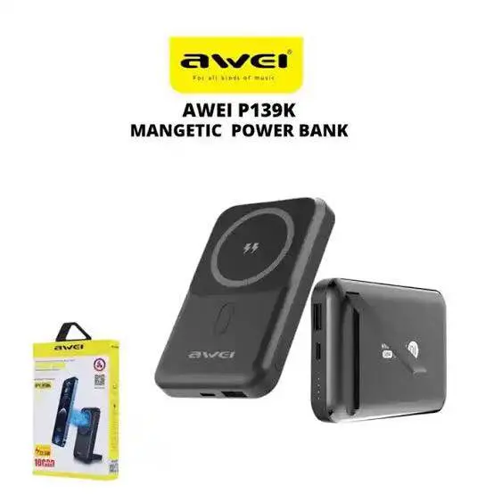 Picture of Awei P139K 10000mAh 15W Magnetic Wireless Power Bank -Black