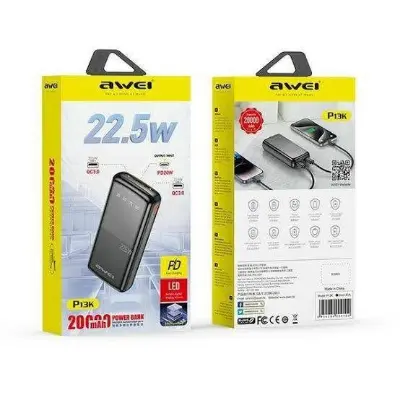 Picture of Awei P13K 22.5W PD Powerbank 20000mah Fast Charging -Black