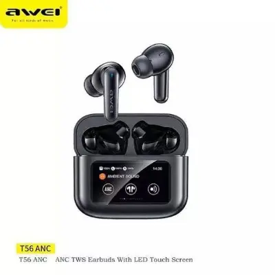 Picture of Awei T56 ANC TWS Earphone With Touch LCD Screen -Black
