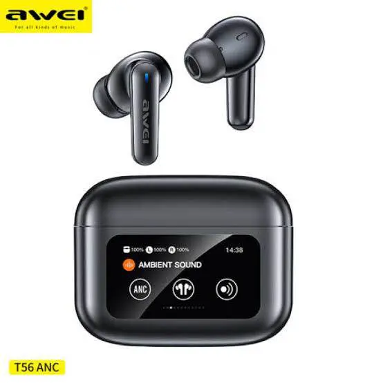 Picture of Awei T56 ANC TWS Earphone With Touch LCD Screen -Black