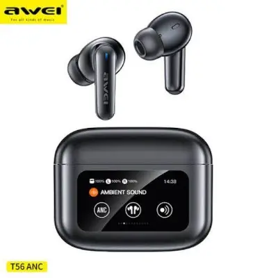 Picture of Awei T56 ANC TWS Earphone With Touch LCD Screen -Black