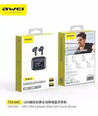 Picture of Awei T56 ANC TWS Earphone With Touch LCD Screen -Black