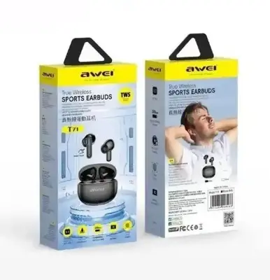 Picture of Awei T71 TWS Sports Wireless Bluetooth Earbuds IPX4 Waterproof with Charging Case Smart Touch Low Latancy Game Earphone -Black