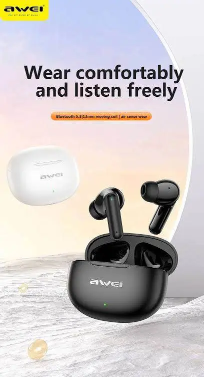 Picture of Awei T71 TWS Sports Wireless Bluetooth Earbuds IPX4 Waterproof with Charging Case Smart Touch Low Latancy Game Earphone -Black