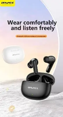 Picture of Awei T71 TWS Sports Wireless Bluetooth Earbuds IPX4 Waterproof with Charging Case Smart Touch Low Latancy Game Earphone -Black