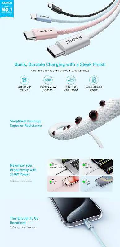 Picture of Anker Zolo 240W USB C to USB C Cable -Black