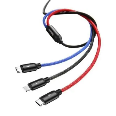 Picture of Baseus Three Primary Colors 3-in-1 Cable USB For M+L+T 3.5A -Black
