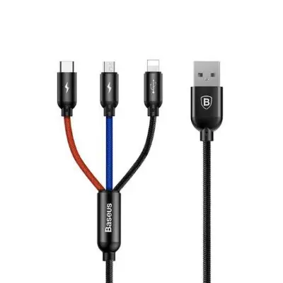 Picture of Baseus Three Primary Colors 3-in-1 Cable USB For M+L+T 3.5A -Black