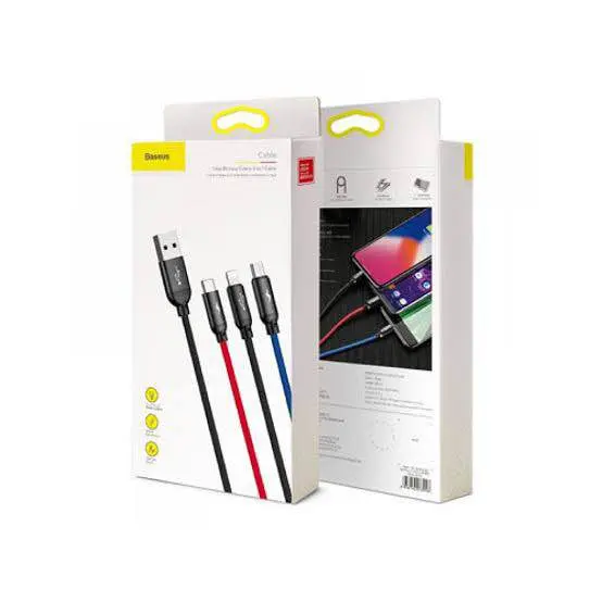 Picture of Baseus Three Primary Colors 3-in-1 Cable USB For M+L+T 3.5A -Black