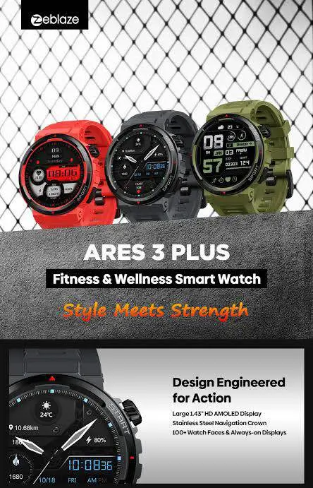 Picture of Zeblaze Ares 3 Plus Smart Watch HD AMOLED Display Voice Calling New 3D Interactive Health & Fitness Tracking Smartwatch -Black