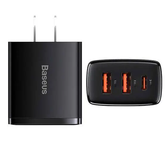 Picture of Baseus 30W USB C Quick Charger Support ~ Type C PD Fast Charging Dual USB Port -Black