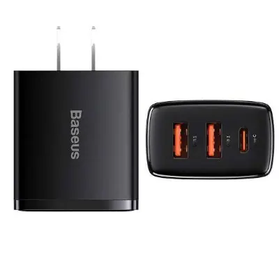 Picture of Baseus 30W USB C Quick Charger Support ~ Type C PD Fast Charging Dual USB Port -Black