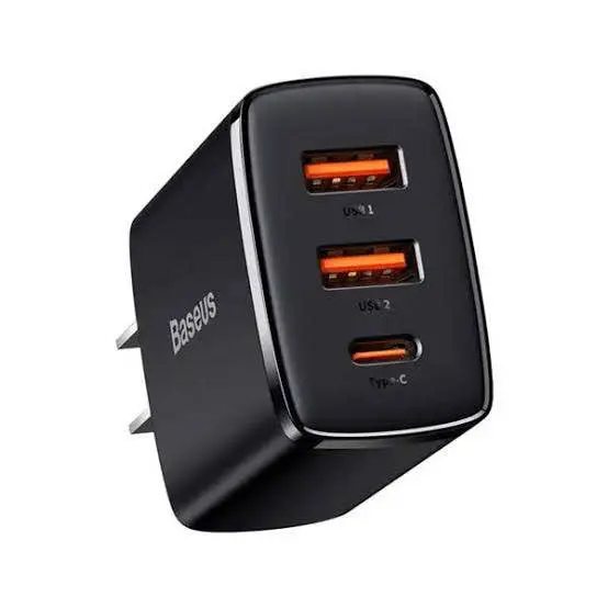 Picture of Baseus 30W USB C Quick Charger Support ~ Type C PD Fast Charging Dual USB Port -Black