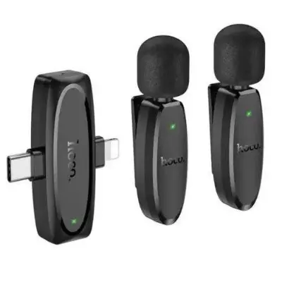 Picture of Hoco L15 Type C & Lightning Dual Mic Lavalier Wireless Microphone Black -Black