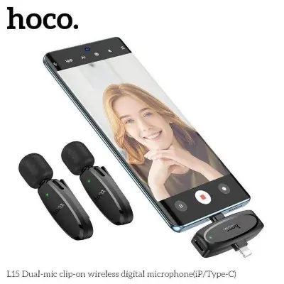 Picture of Hoco L15 Type C & Lightning Dual Mic Lavalier Wireless Microphone Black -Black