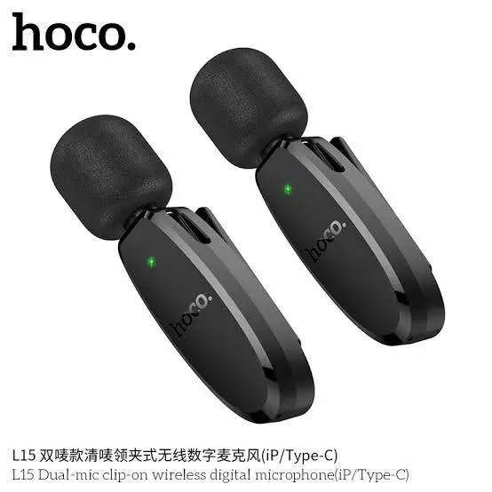 Picture of Hoco L15 Type C & Lightning Dual Mic Lavalier Wireless Microphone Black -Black